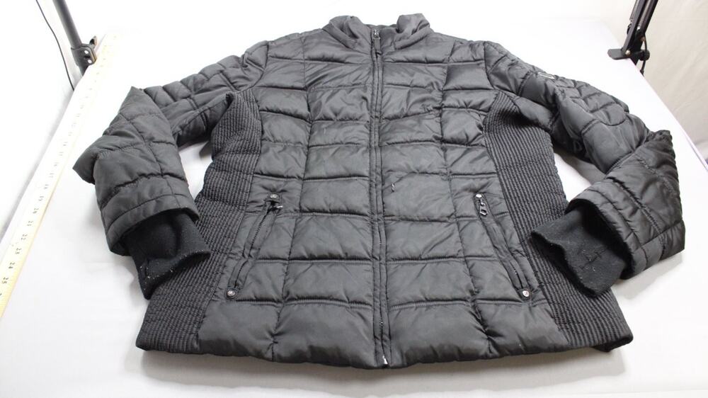 Nautica Water Resistant Quilted Puffer Jacket Womens XL Black Rib Knit Trim